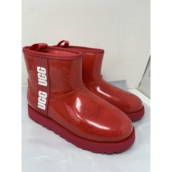 UGG CLASSIC CLEAR MINI HIBISCUS PINK WATERPROOF ANKLE WOMEN'S BOOTS SIZE 7 - Picture 1 of 7